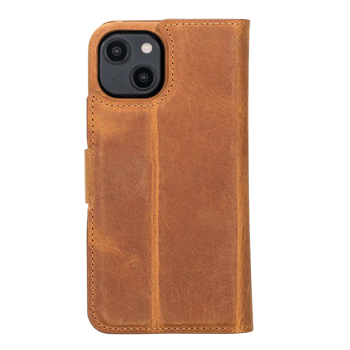 Camel Brown Leather Wallet Case for iPhone 14, Prestige