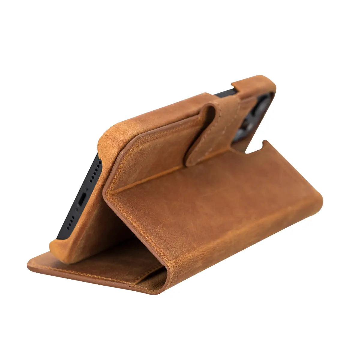 Camel Brown Leather Magnetic Wallet Case for iPhone 14 Plus, Prestige
