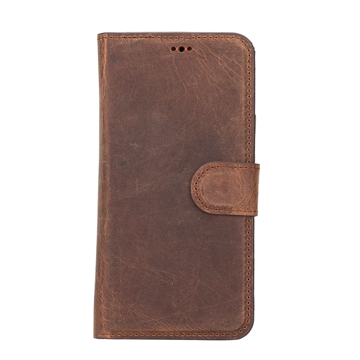 Distressed Brown Leather Magnetic Wallet Case for iPhone 14, Prestige