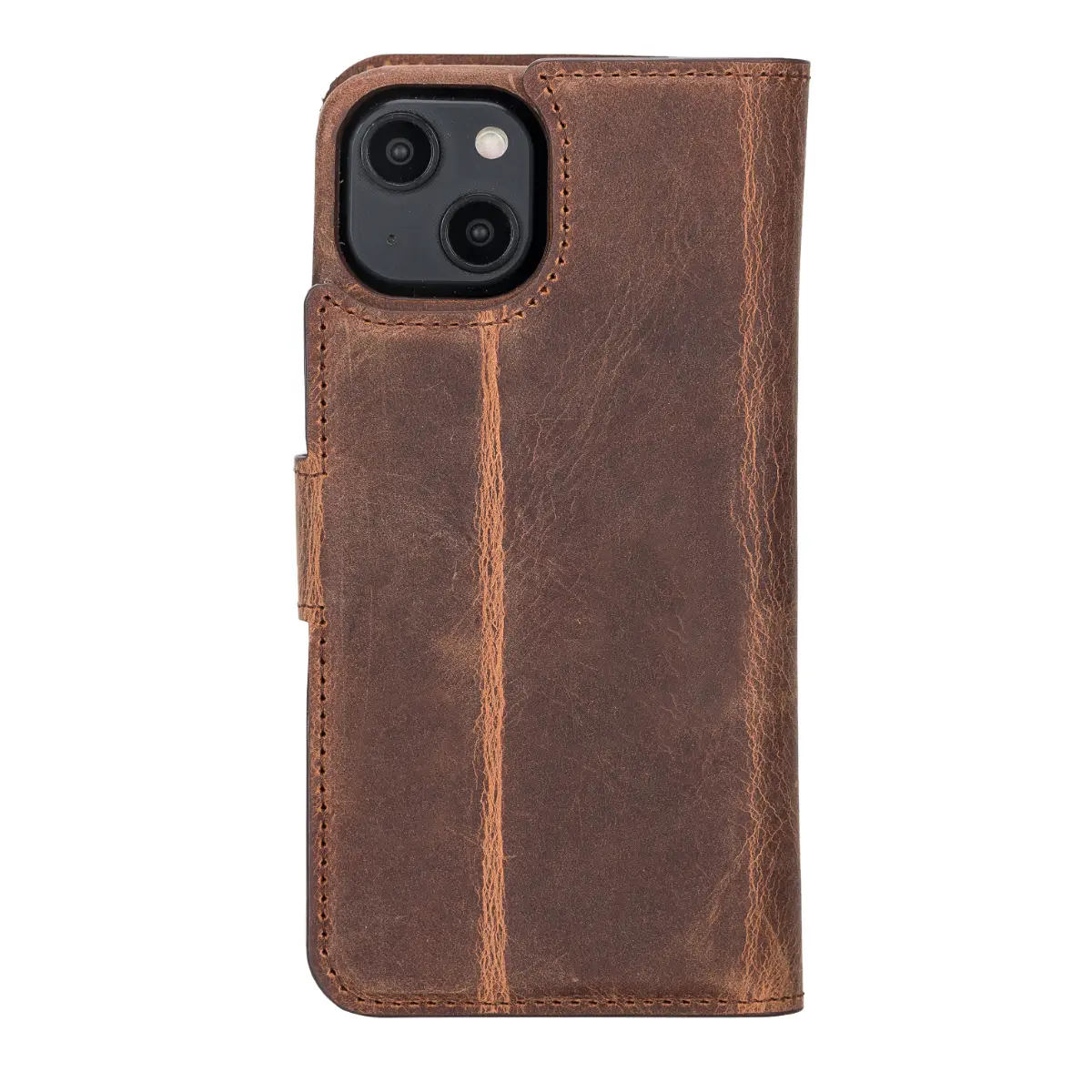 Distressed Brown Leather Magnetic Wallet Case for iPhone 14, Prestige