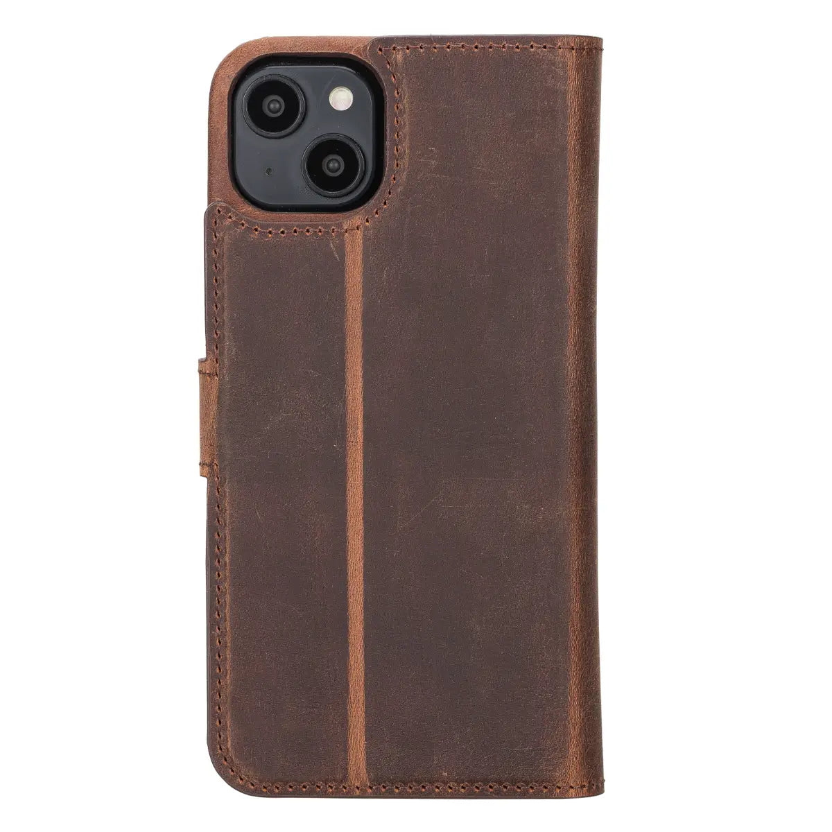 Distressed Brown Leather Magnetic Wallet Case for iPhone 14 Plus, Prestige