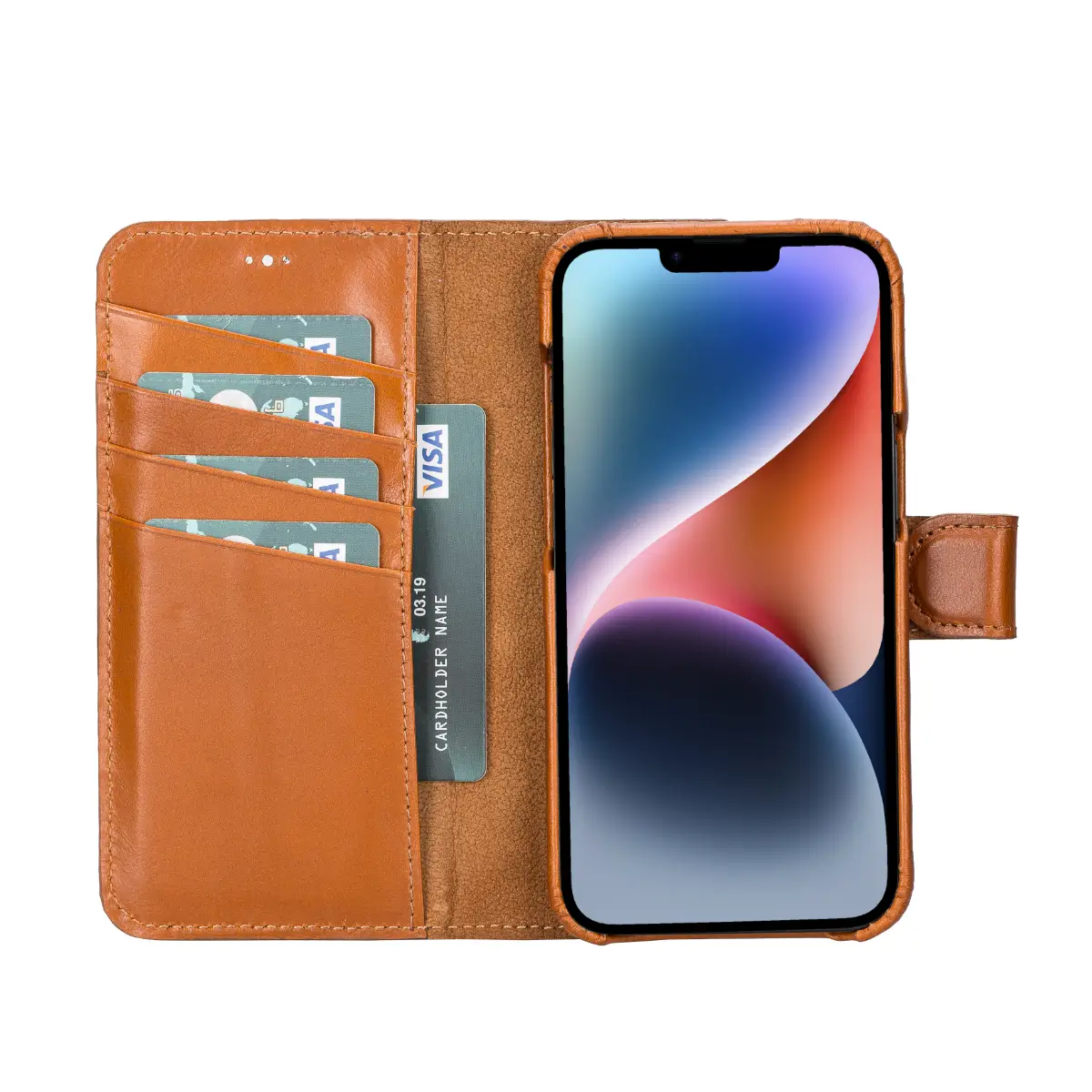 Burnished Tan Leather Wallet Case for iPhone 14, Prestige