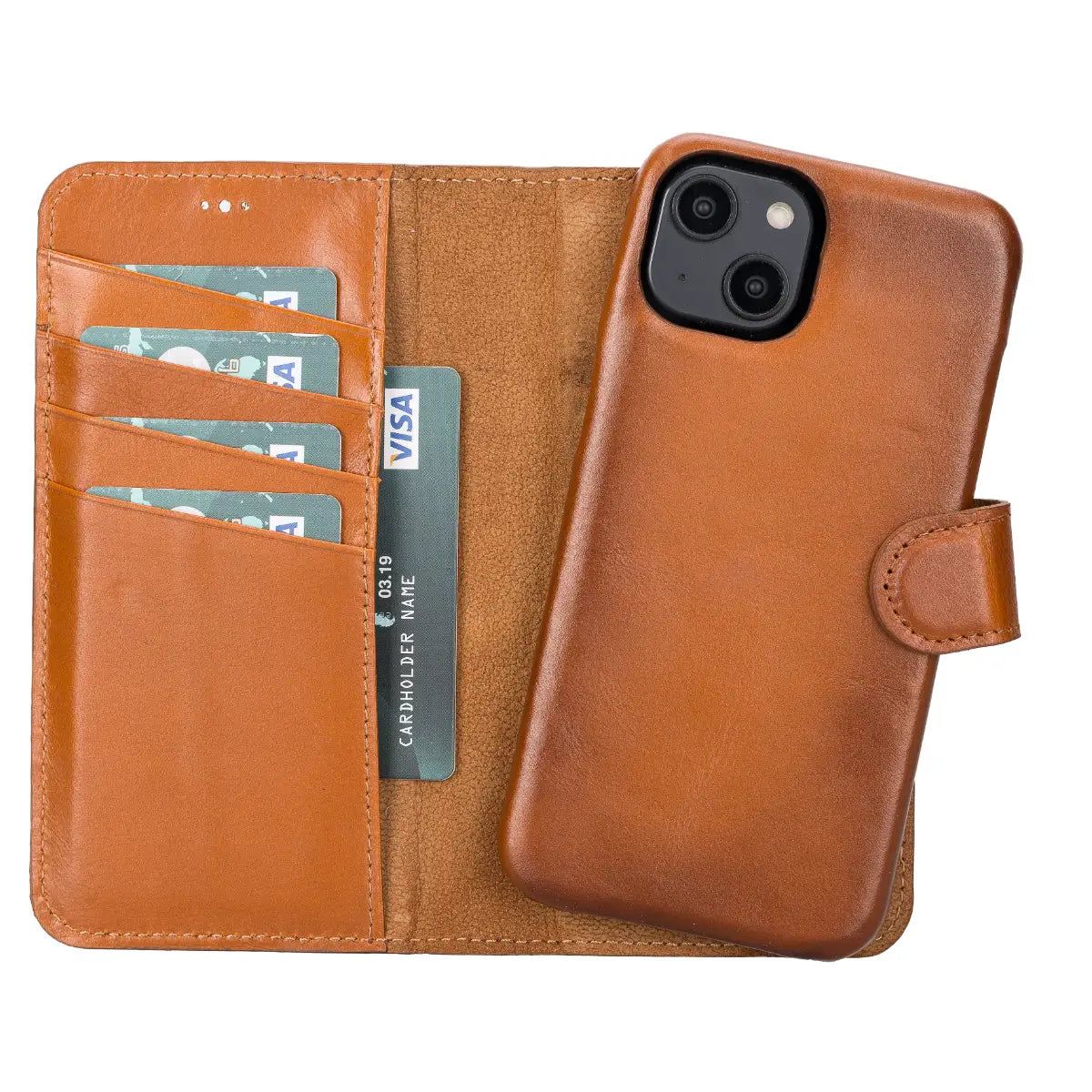 Burnished Tan Leather Wallet Case for iPhone 14, Prestige