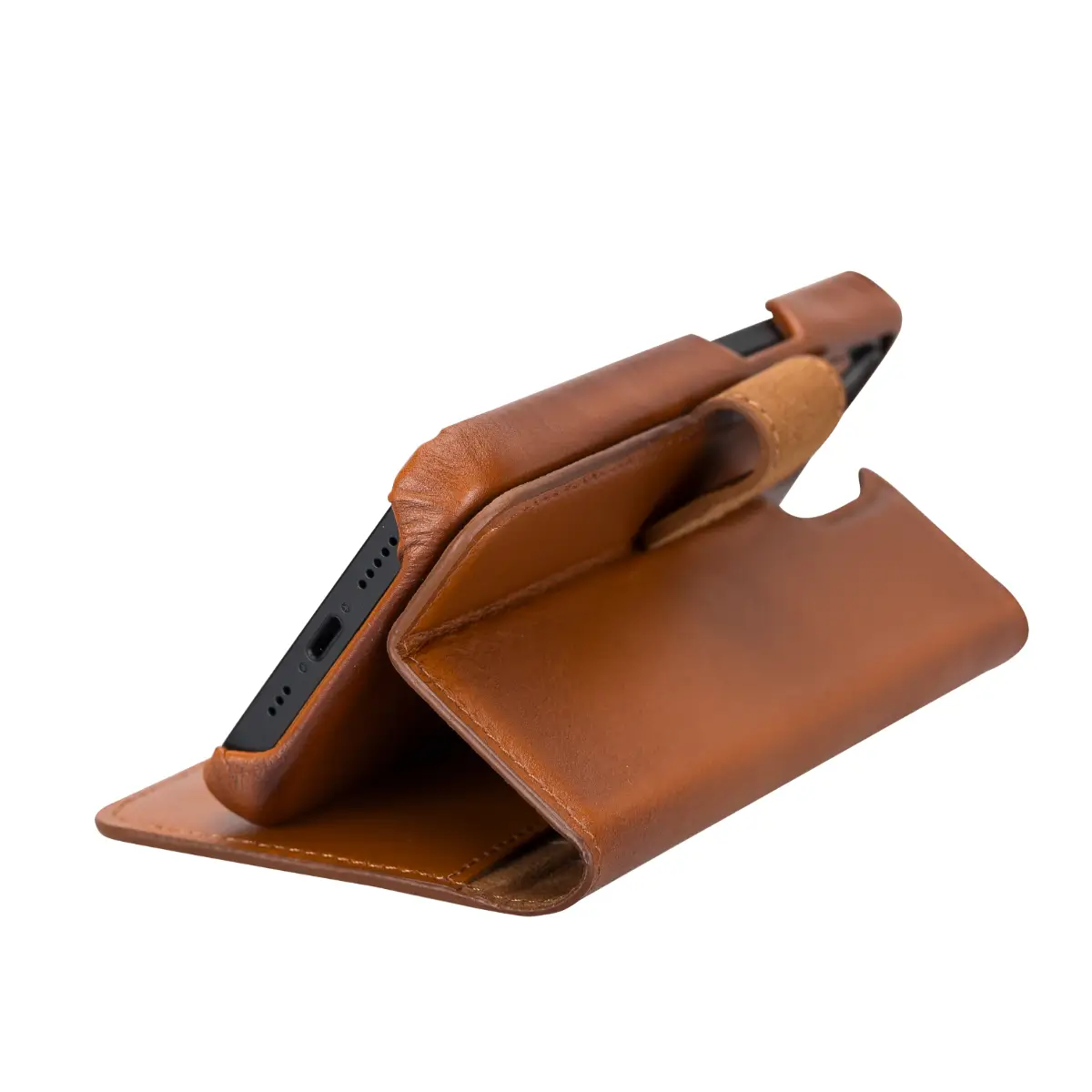 Burnished Tan Leather Wallet Case for iPhone 14, Prestige