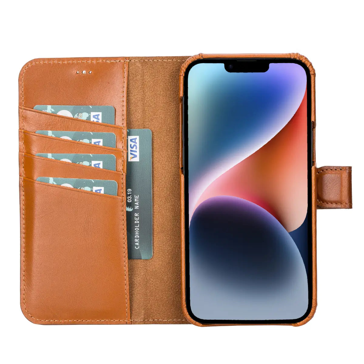 Burnished Tan Leather Magnetic Wallet Case for iPhone 14 Plus, Prestige