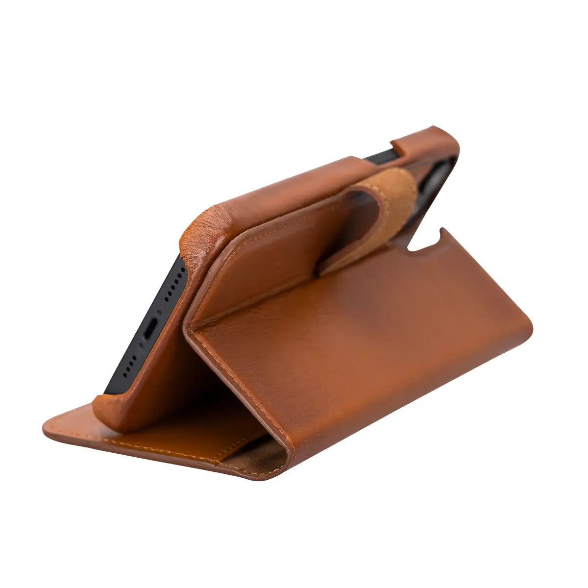 Burnished Tan Leather Magnetic Wallet Case for iPhone 14 Plus, Prestige