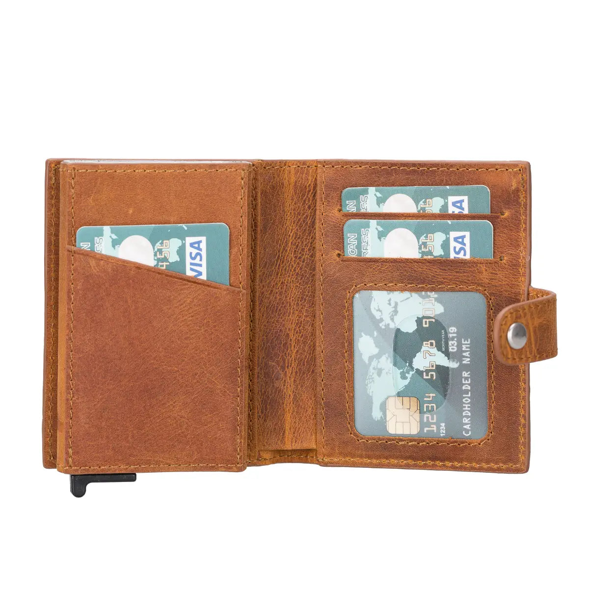 Palermo Leather Mechanical Card Holder-Camel Brown