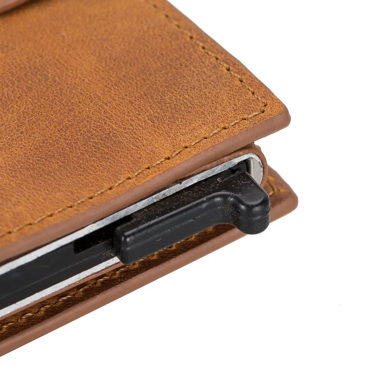 Palermo Leather Mechanical Card Holder-Camel Brown