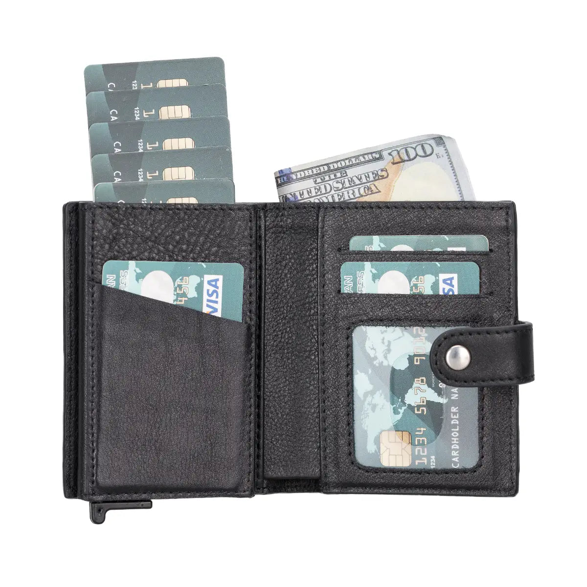 Palermo Leather Mechanical Card Holder-Black