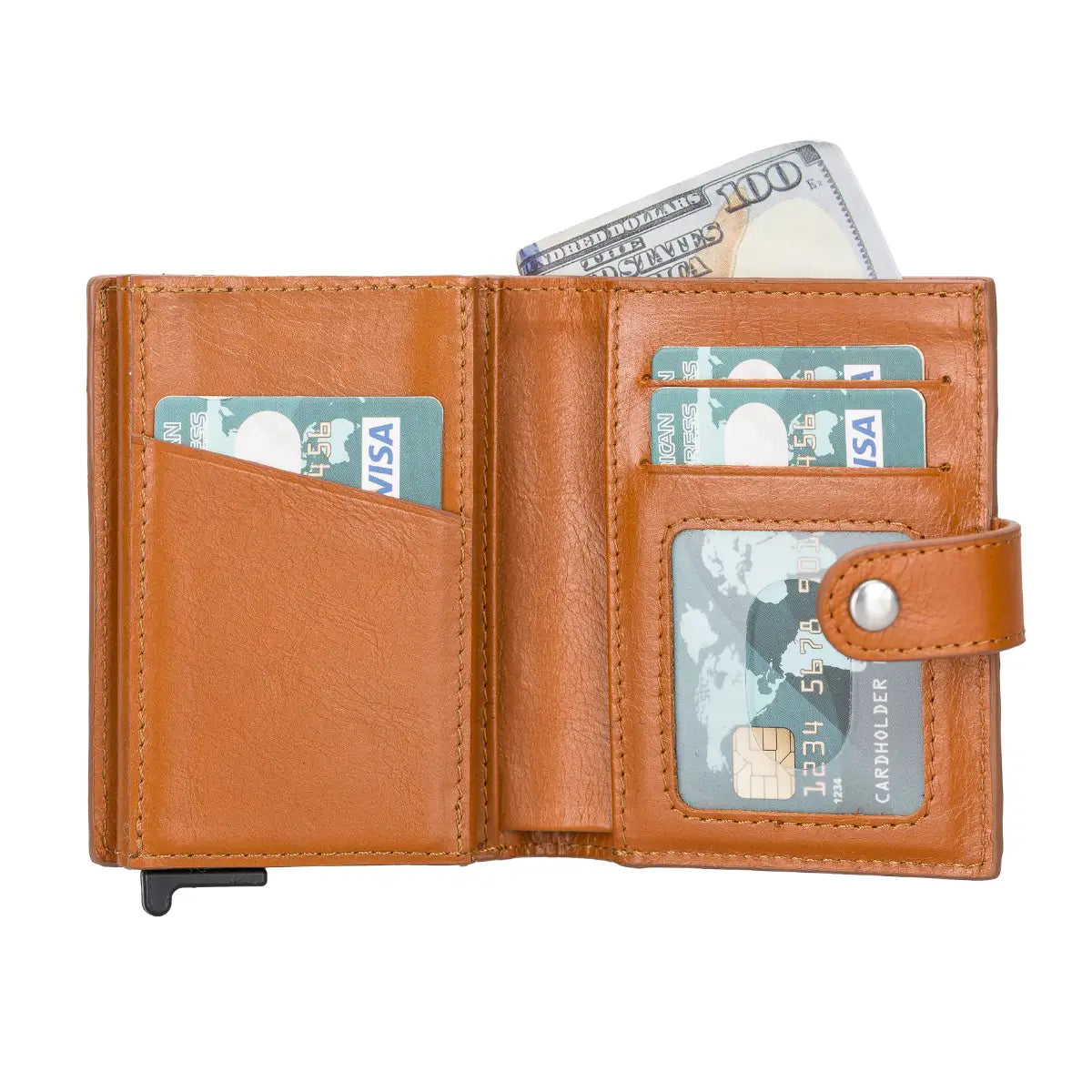 Palermo Leather Mechanical Card Holder-Tan