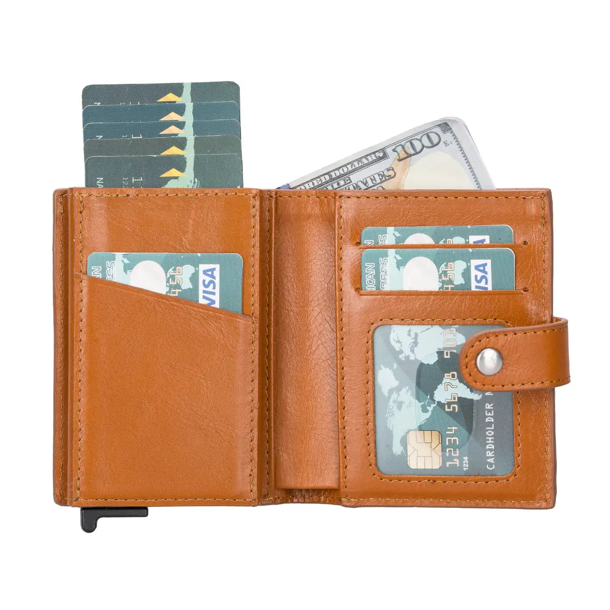 Palermo Leather Mechanical Card Holder-Tan