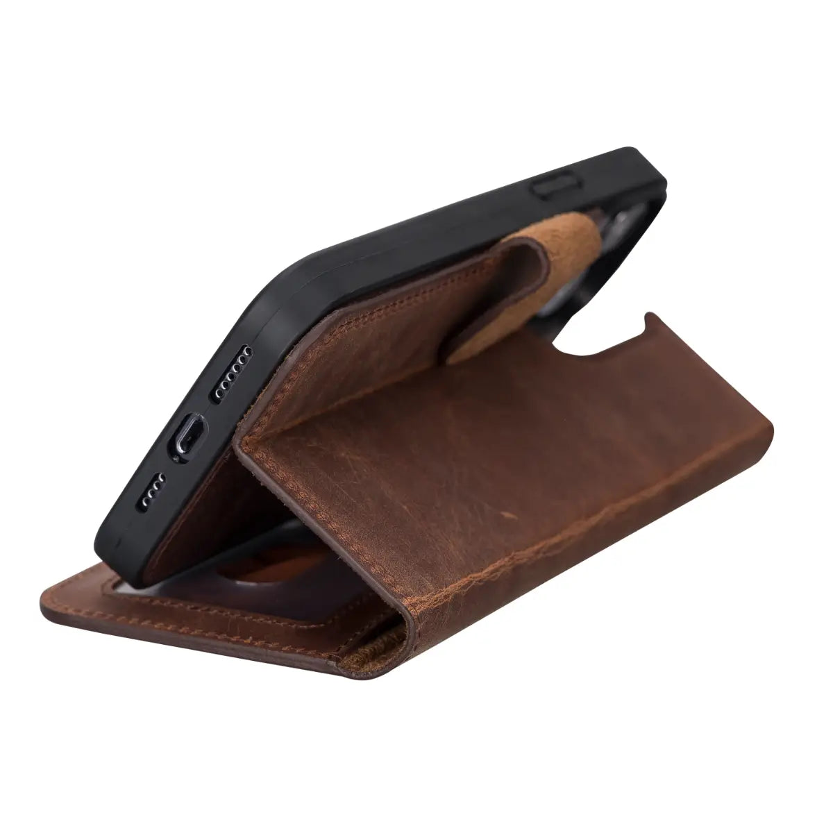 Distressed Brown Leather Wallet Case for iPhone 13 Pro Max