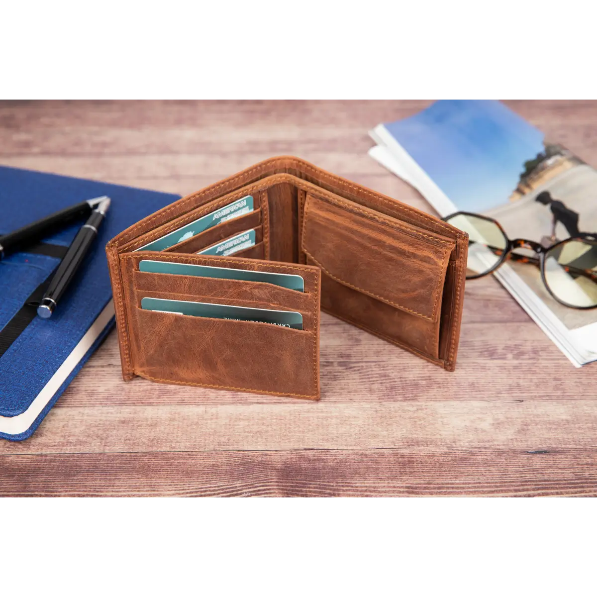 Ranger Trifold Leather Wallet-Distressed Brown