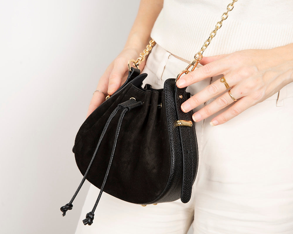 Valentina Women's Suede Leather Bag - Black