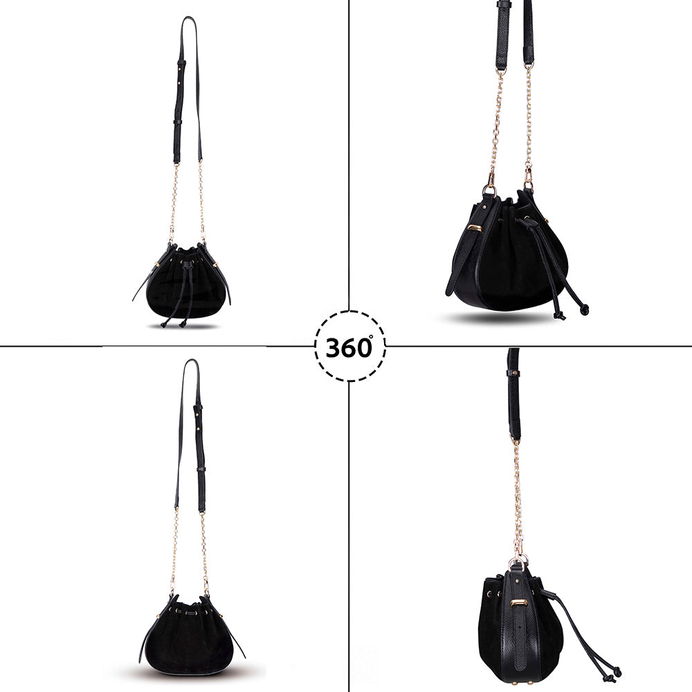 Valentina Women's Suede Leather Bag - Black