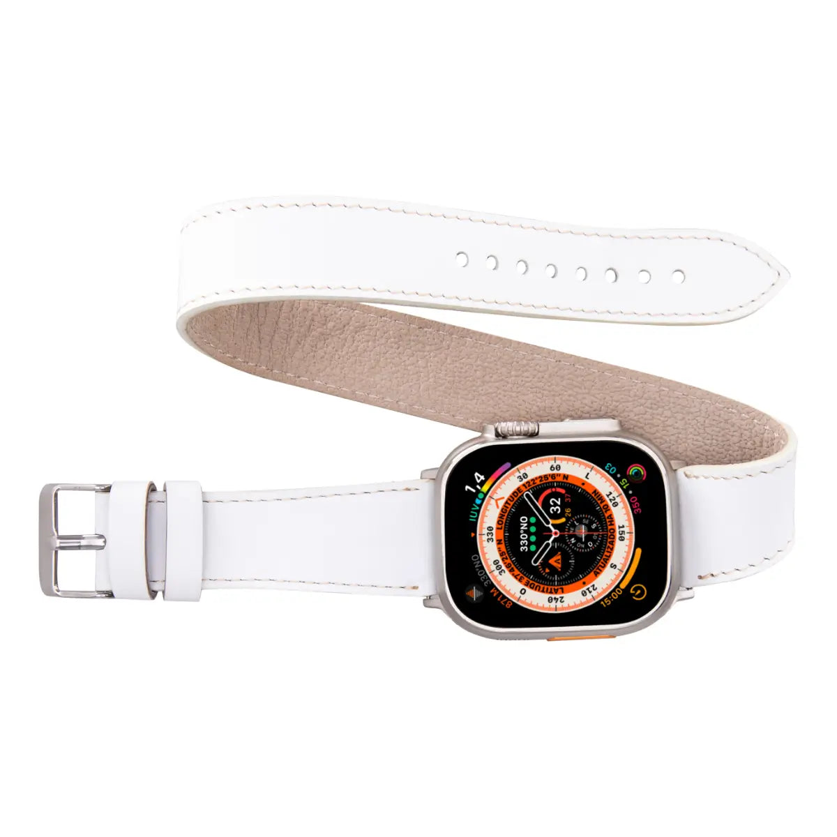 White Leather Double Tour Apple Watch Band