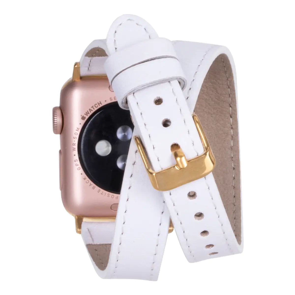 White Leather Double Tour Slim Apple Watch Band