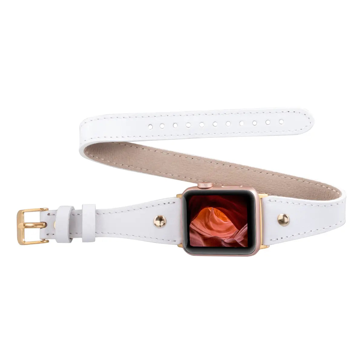 White Leather Double Tour Slim Apple Watch Band