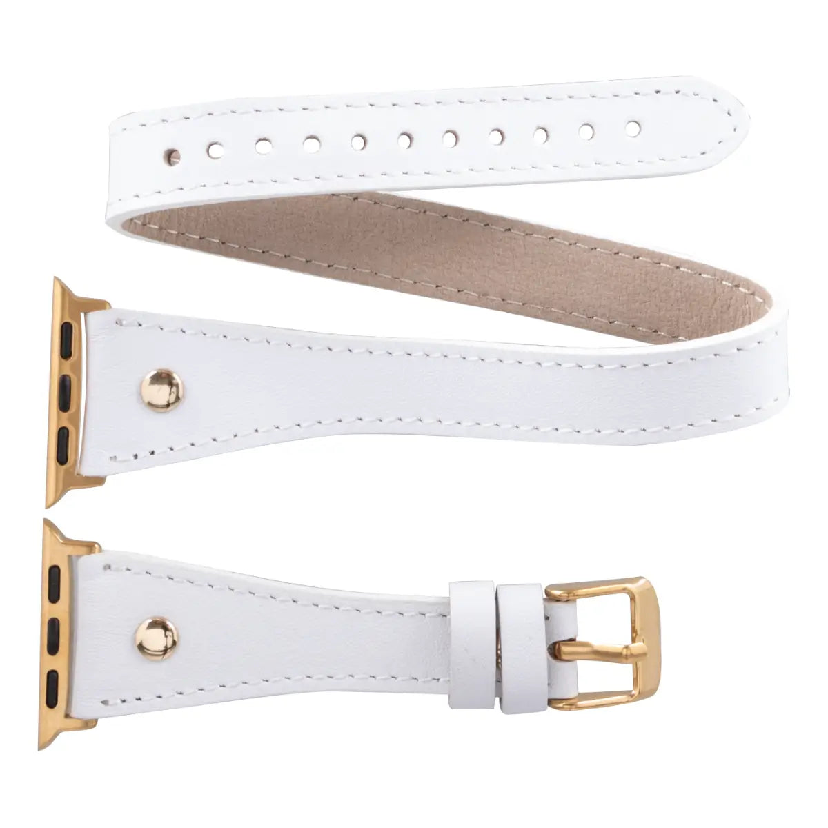 White Leather Double Tour Slim Apple Watch Band