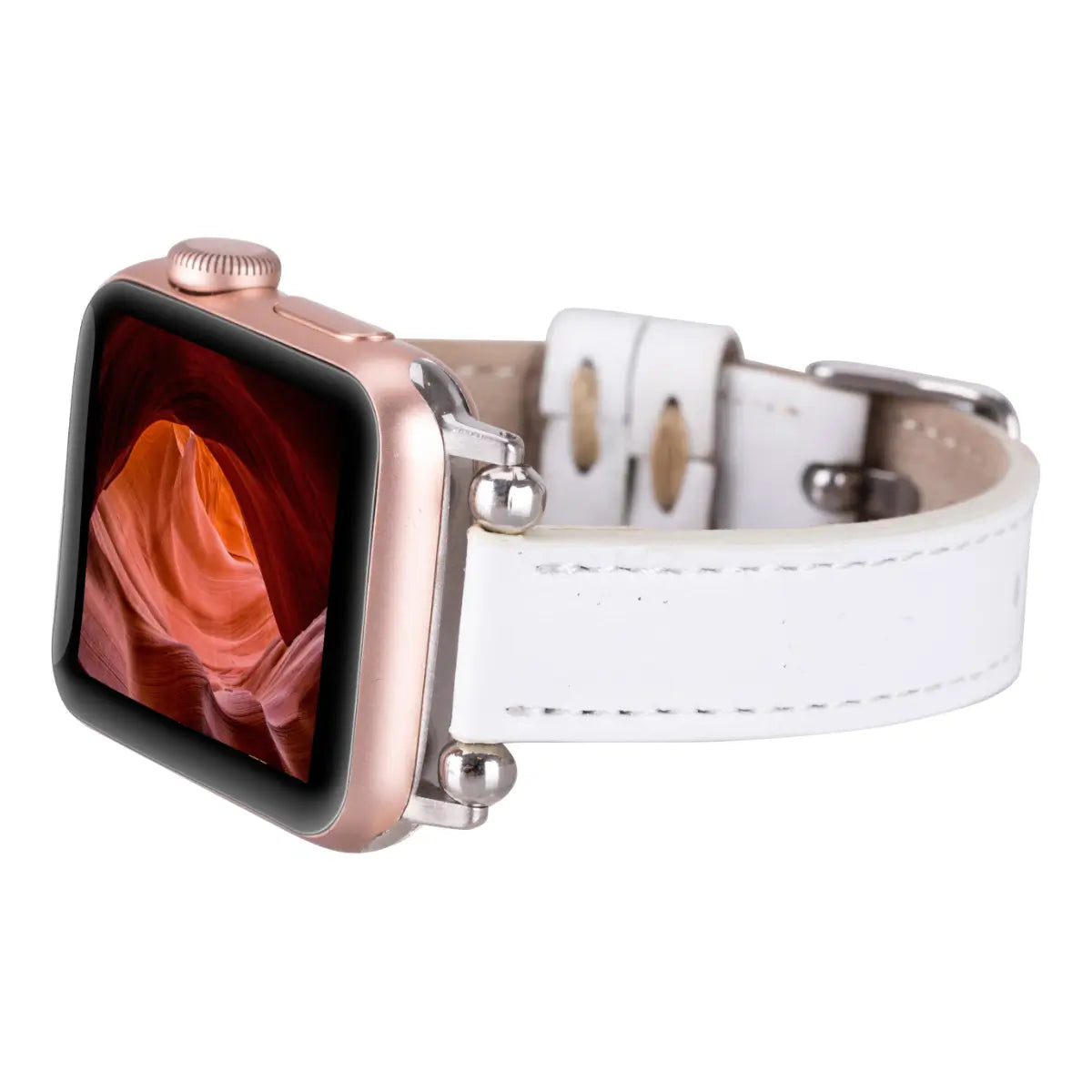 White leather band. Rose gold, no scratches. Classic Watch - White Rose & Tan Leather - THE HOUND main image 4