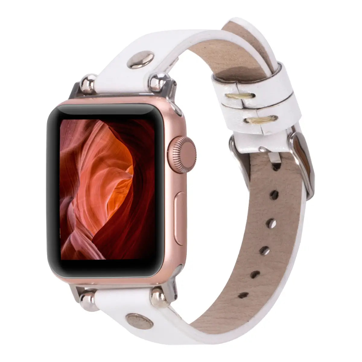 White Leather Ultra Slim Apple Watch Band