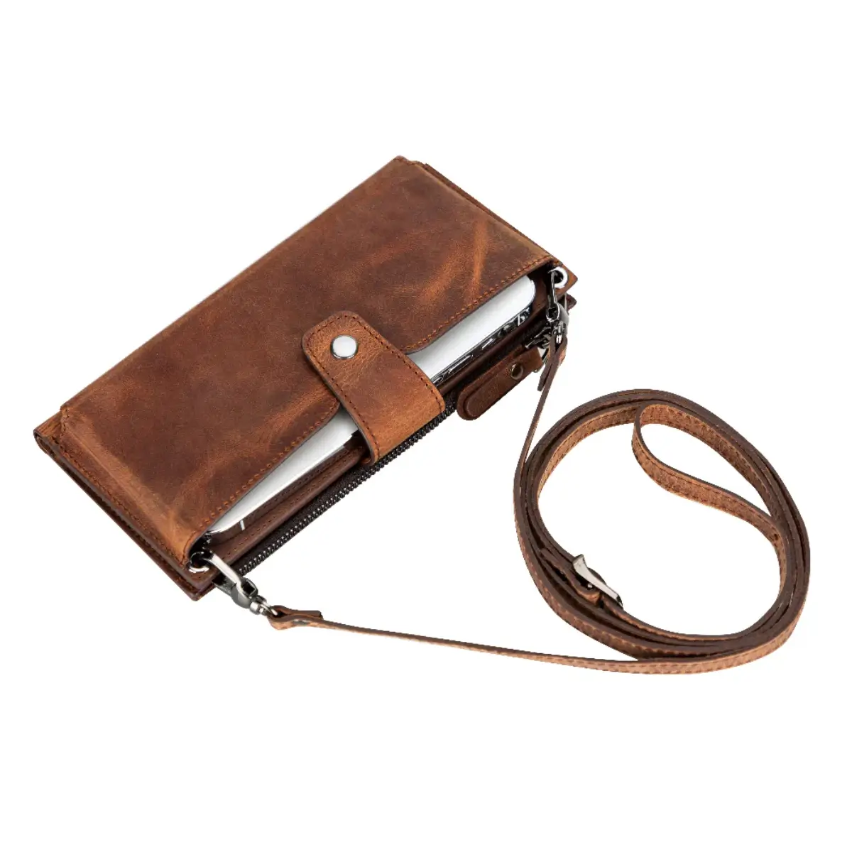 Women's Crossbody Wallet-Distressed Brown