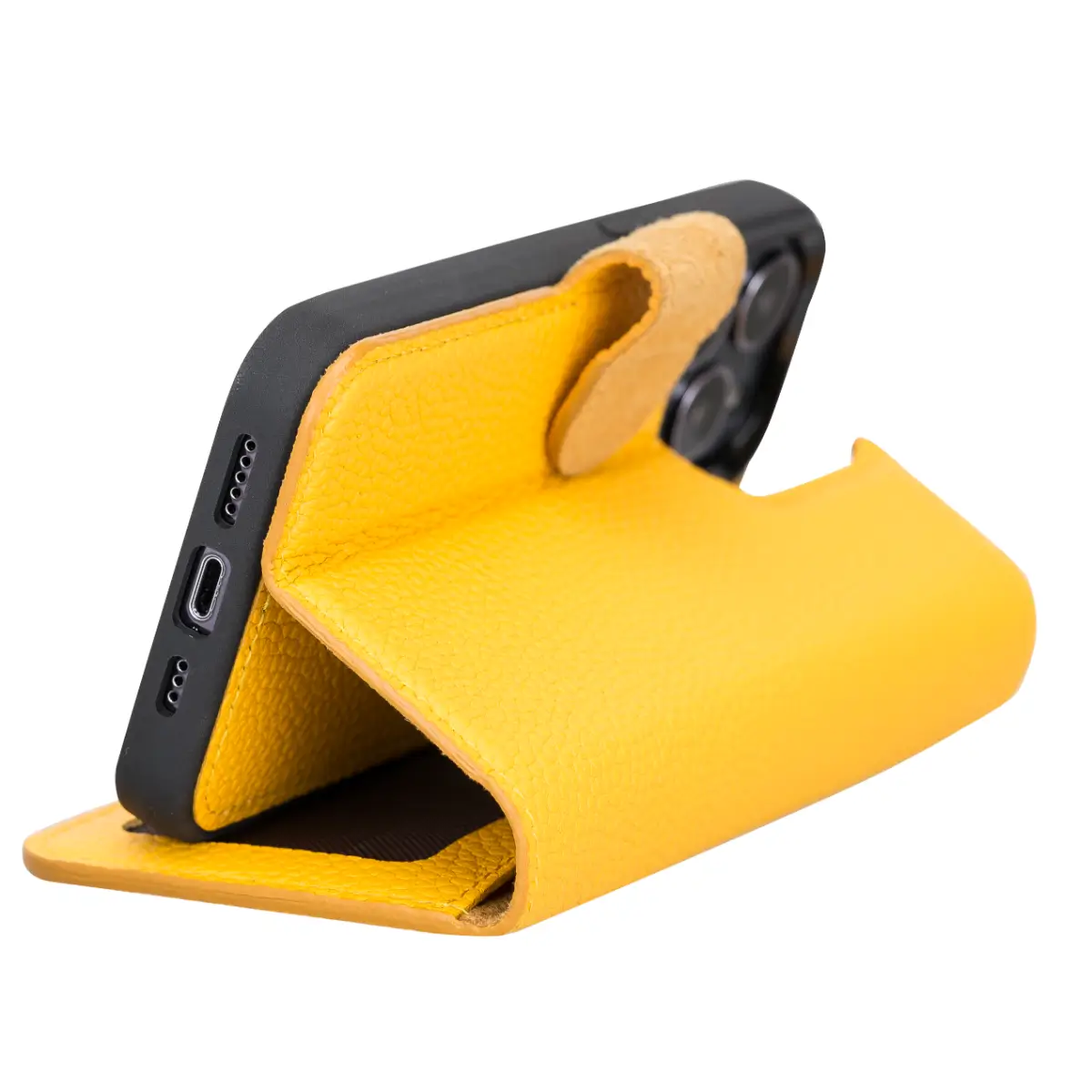 Yellow Leather Magnetic Case for iPhone 13 Pro