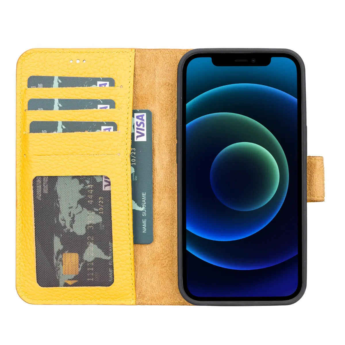 Yellow Leather Wallet Case for iPhone 13