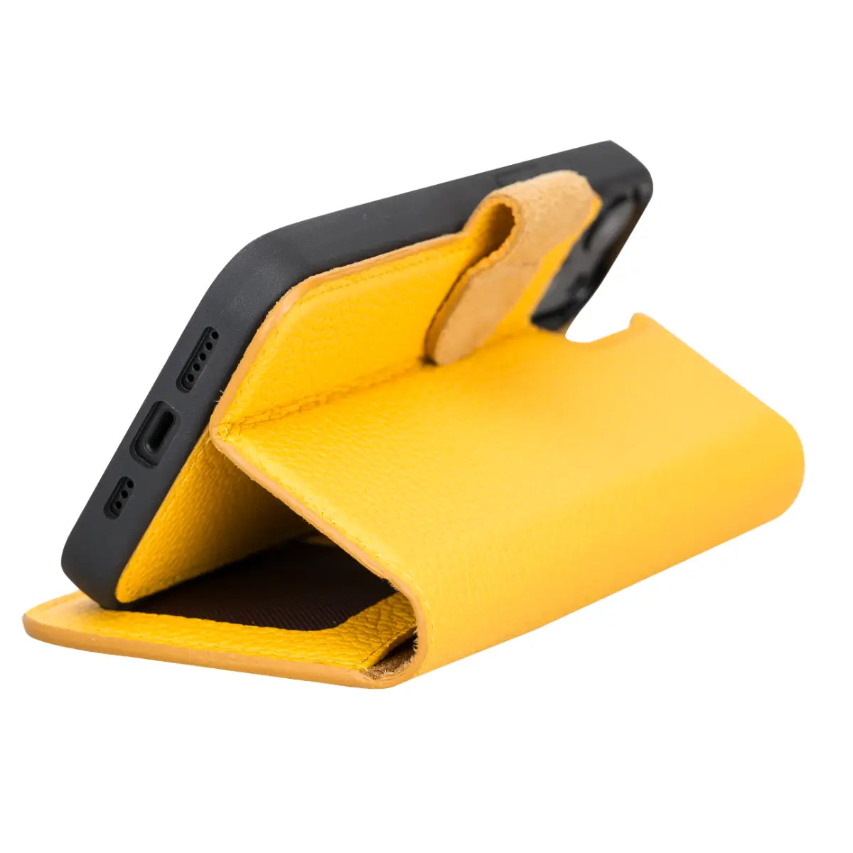 Yellow Leather Wallet Case for iPhone 13