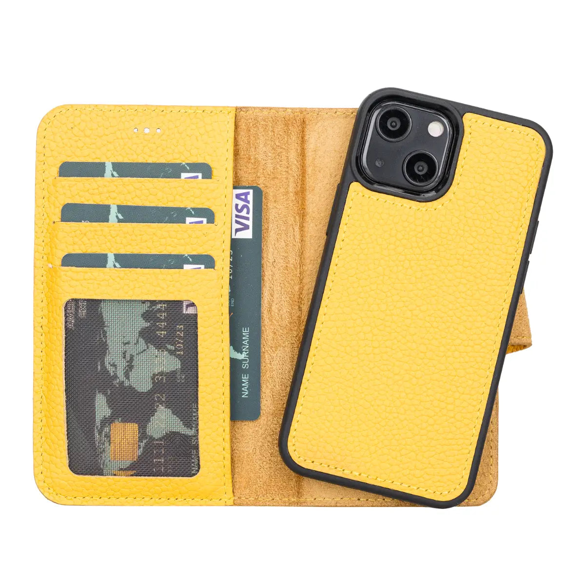 Yellow Leather Wallet Case for iPhone 13 Mini