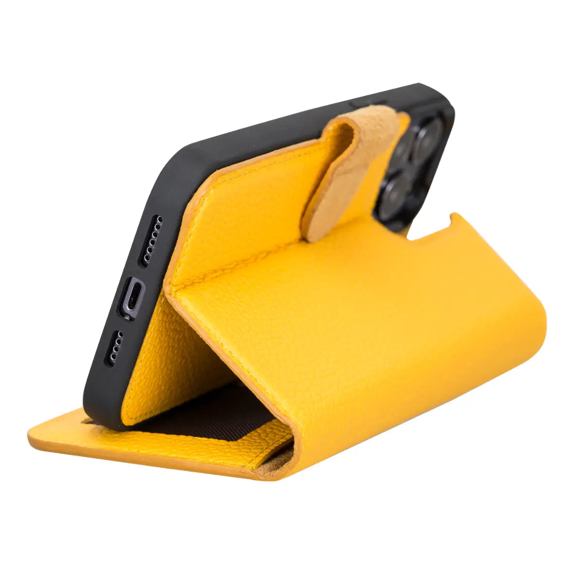 Yellow Leather Wallet Case for iPhone 13 Pro Max