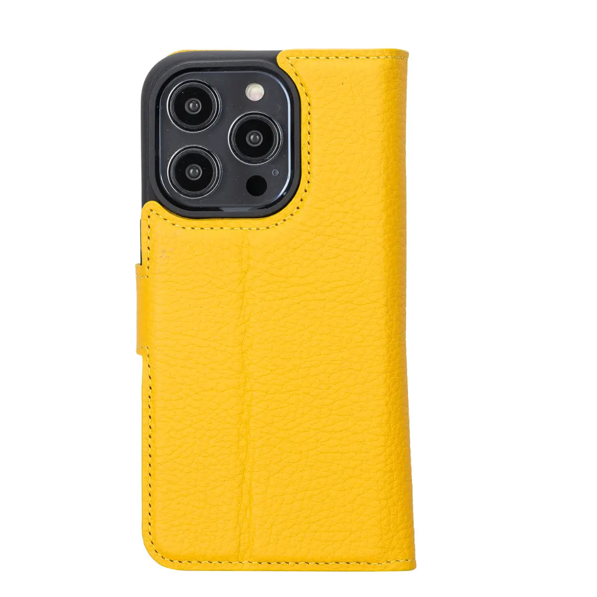 Yellow Leather Wallet Case for iPhone 14 Pro