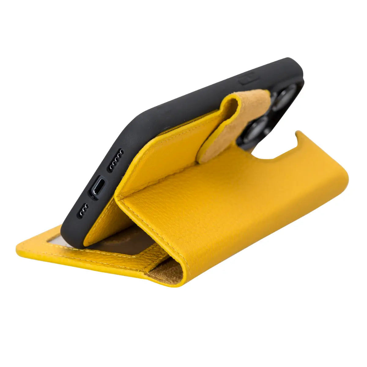 Yellow Leather Wallet Case for iPhone 14 Pro