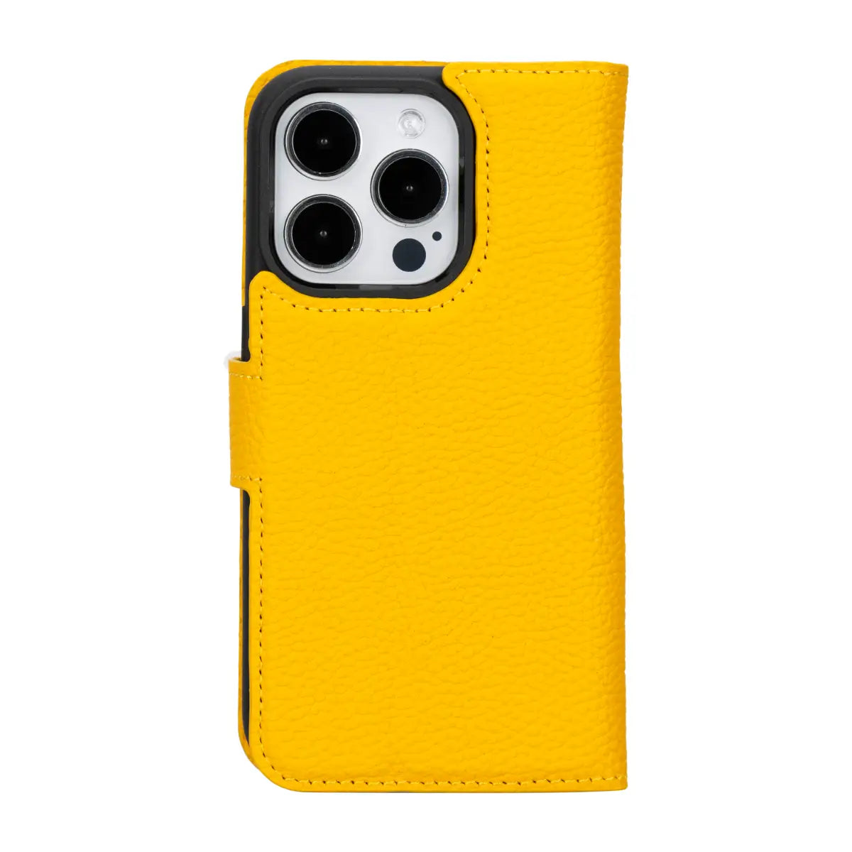 Yellow Leather Wallet Case for iPhone 15 Pro