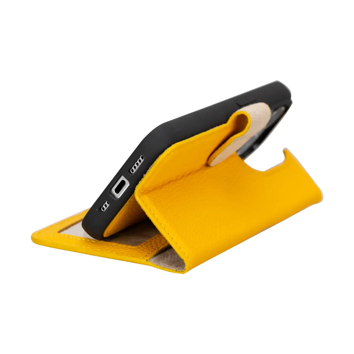 Yellow Leather Wallet Case for iPhone 15 Pro