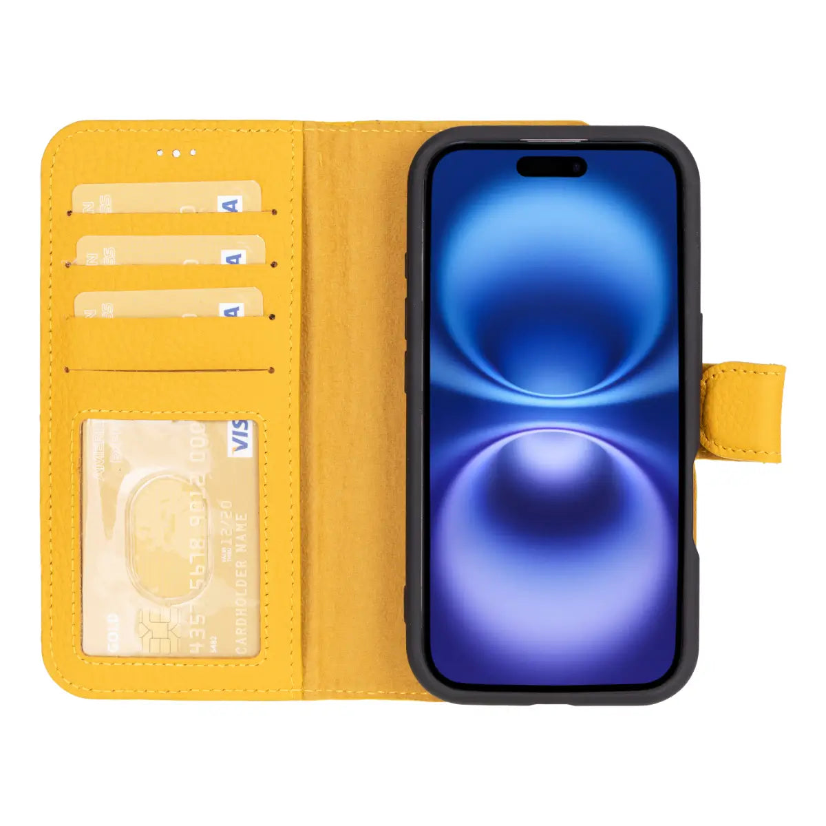 Yellow Leather Wallet Case for iPhone 16