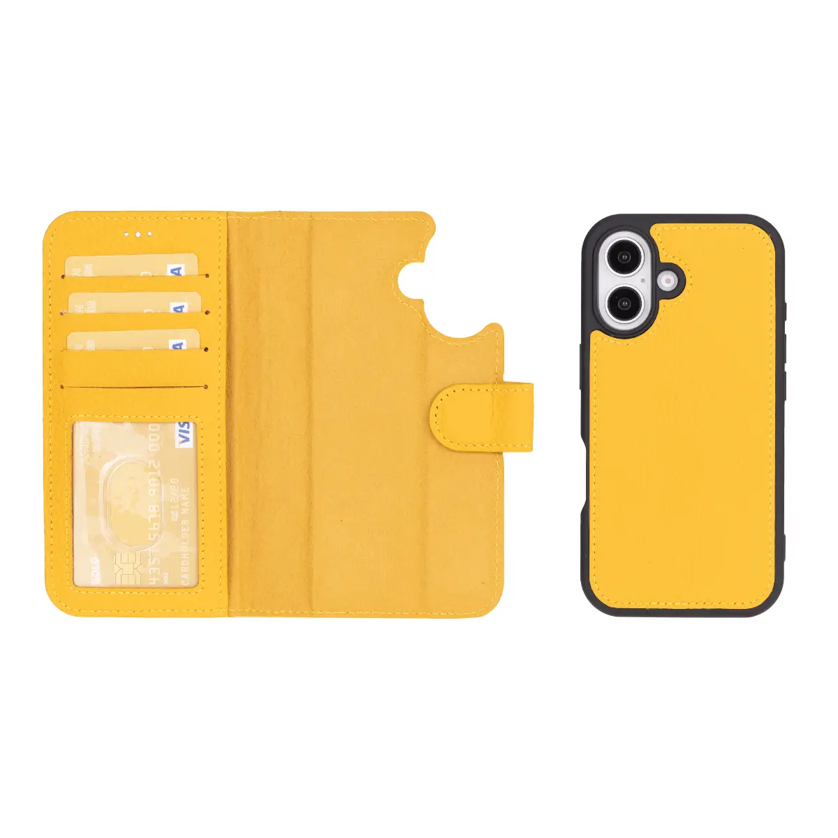 Yellow Leather Wallet Case for iPhone 16