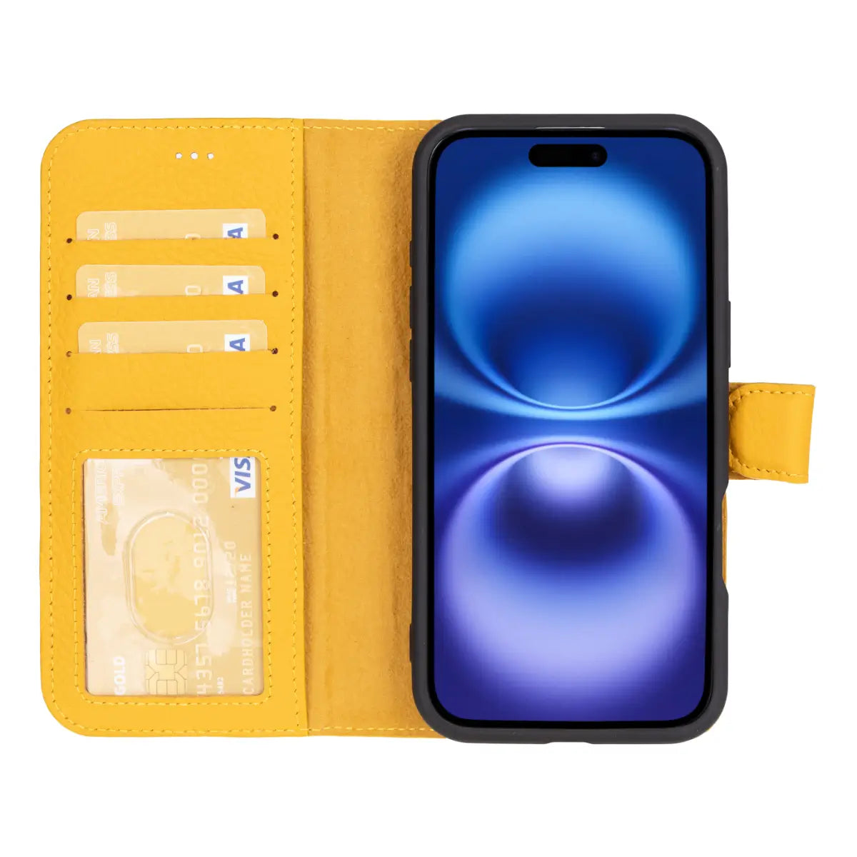 Yellow Leather Wallet Case for iPhone 16 Plus