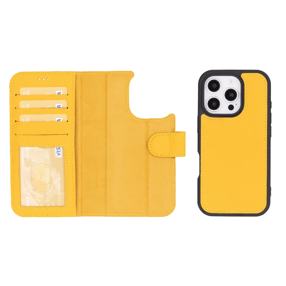 Yellow Leather Wallet Case for iPhone 16 Pro