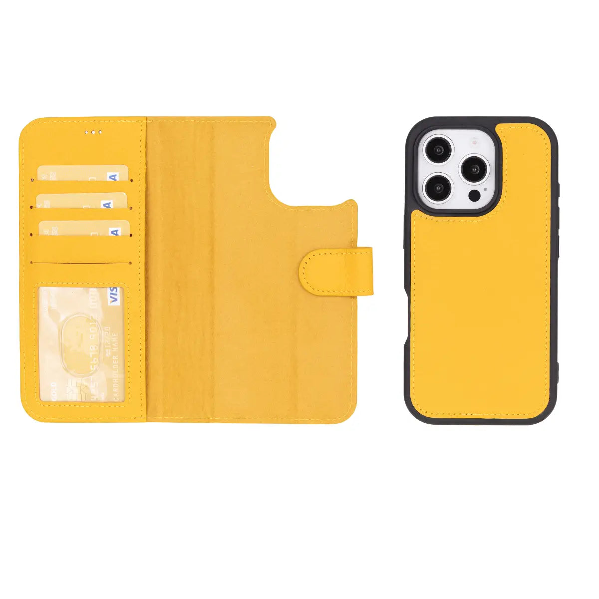 Yellow Leather Wallet Case for iPhone 16 Pro Max