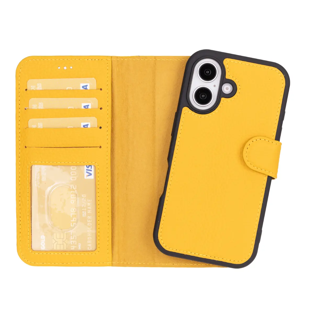 Yellow Leather Wallet Case for iPhone 16