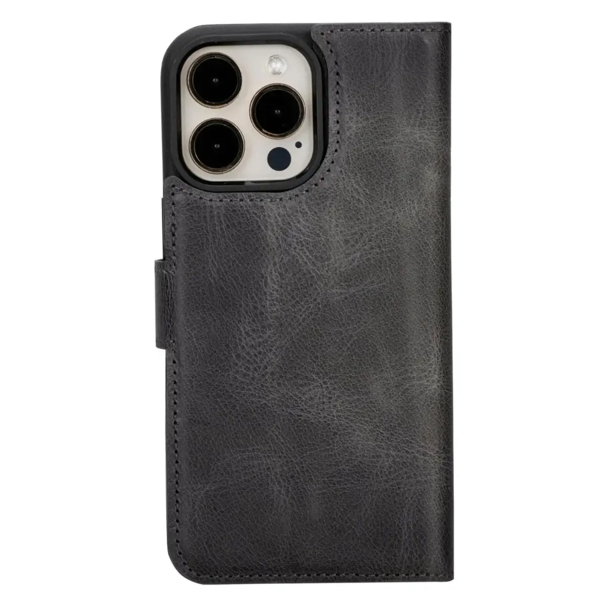Burnished Gray Leather Wallet Case for iPhone 15