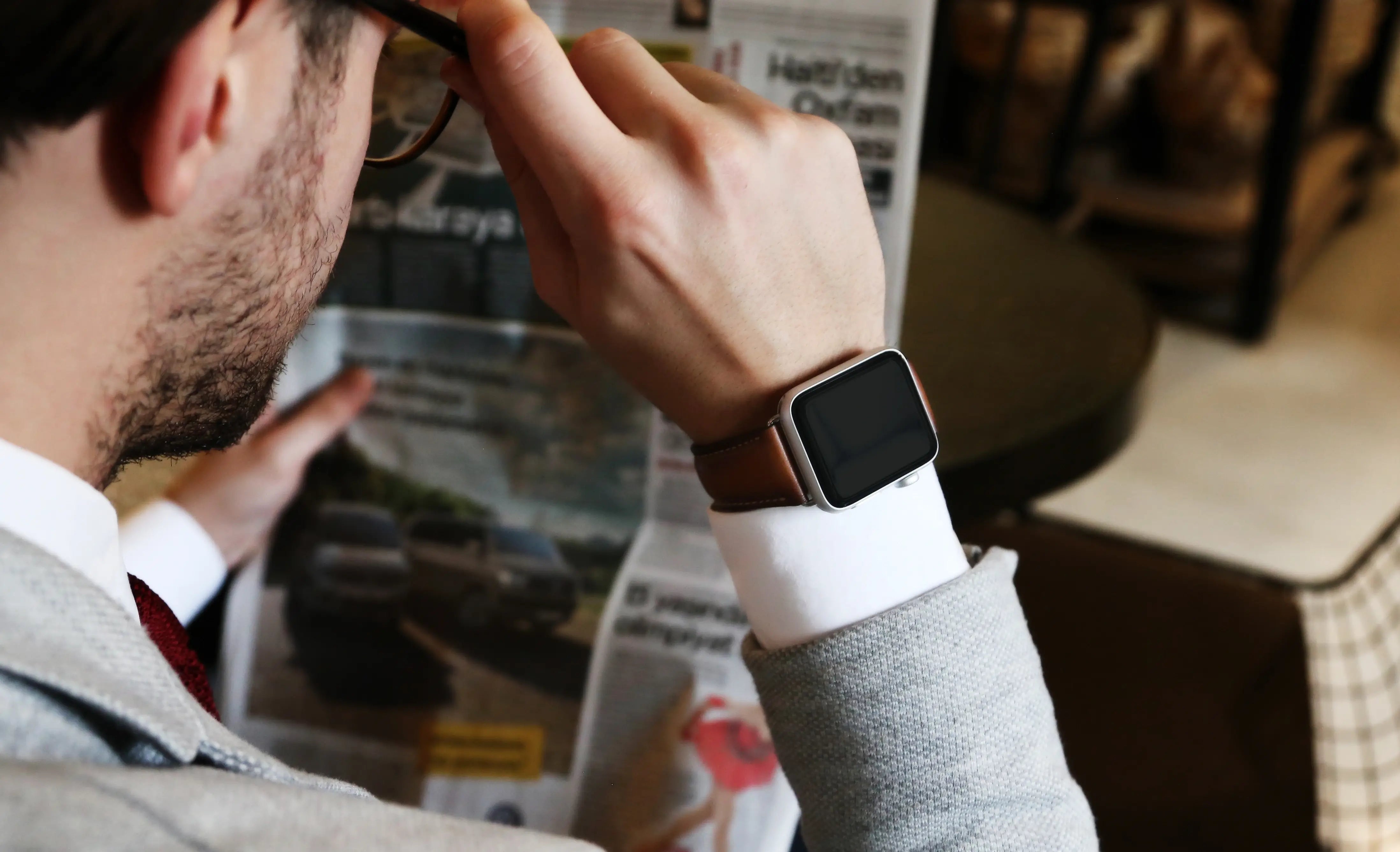 brown leather apple watch band lifestyle