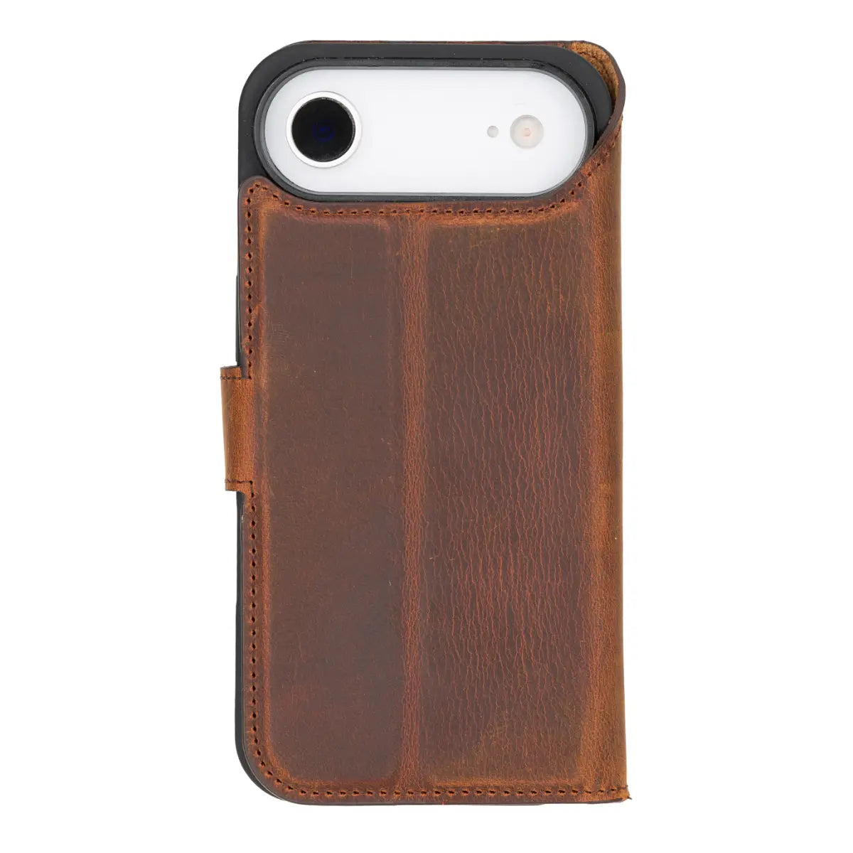 iPhone 17 Air Leather Case Distressed Brown Vero closed back view with phone inside