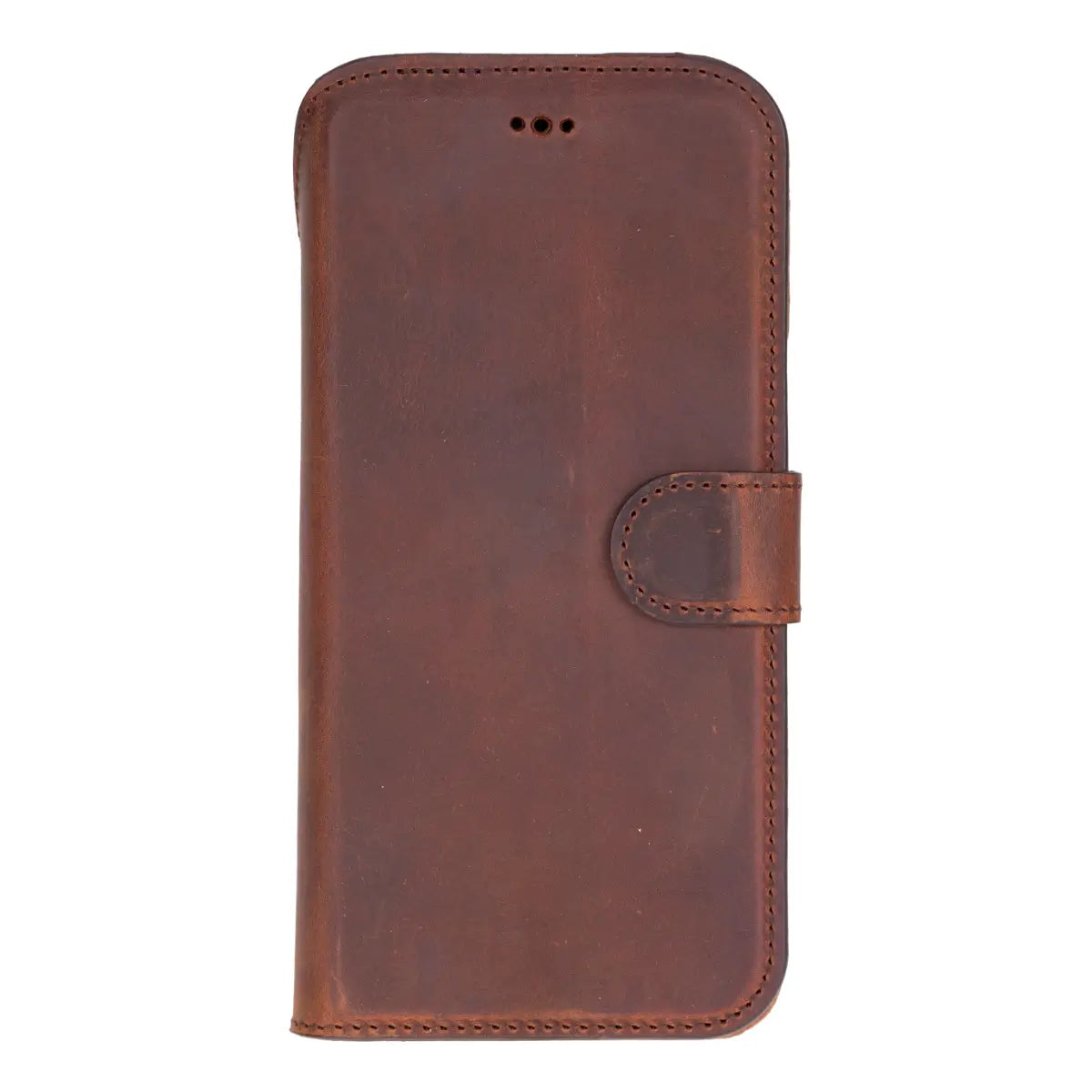iPhone 17 Pro Max Leather Case Distressed Brown Prestige closed front with iPhone inside