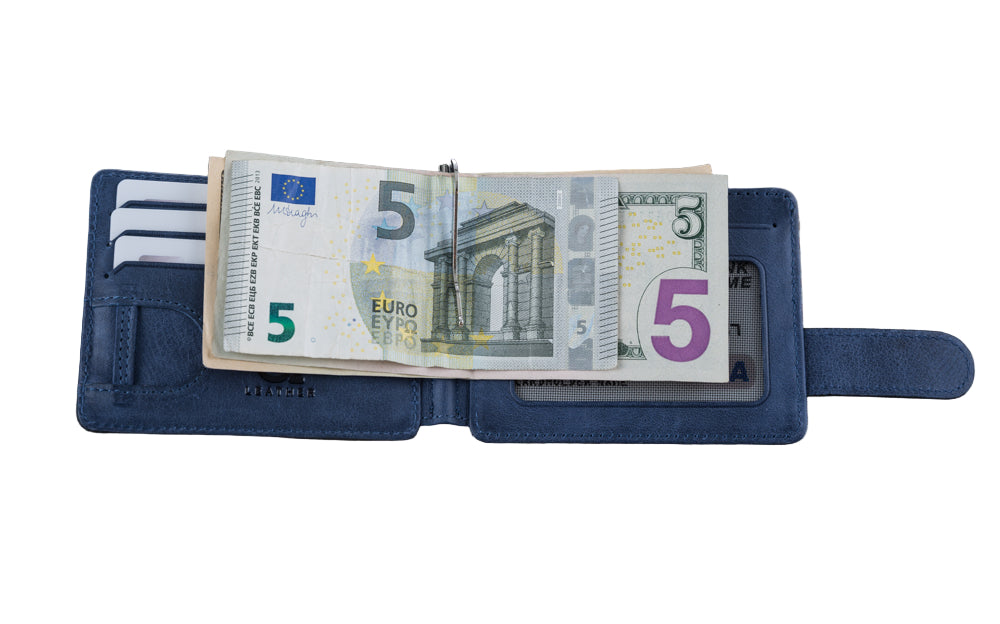 Two Sided Full Grain Leather Blue Wallet