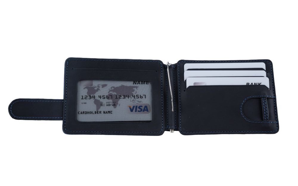 Two Sided Full Grain Leather Blue Wallet