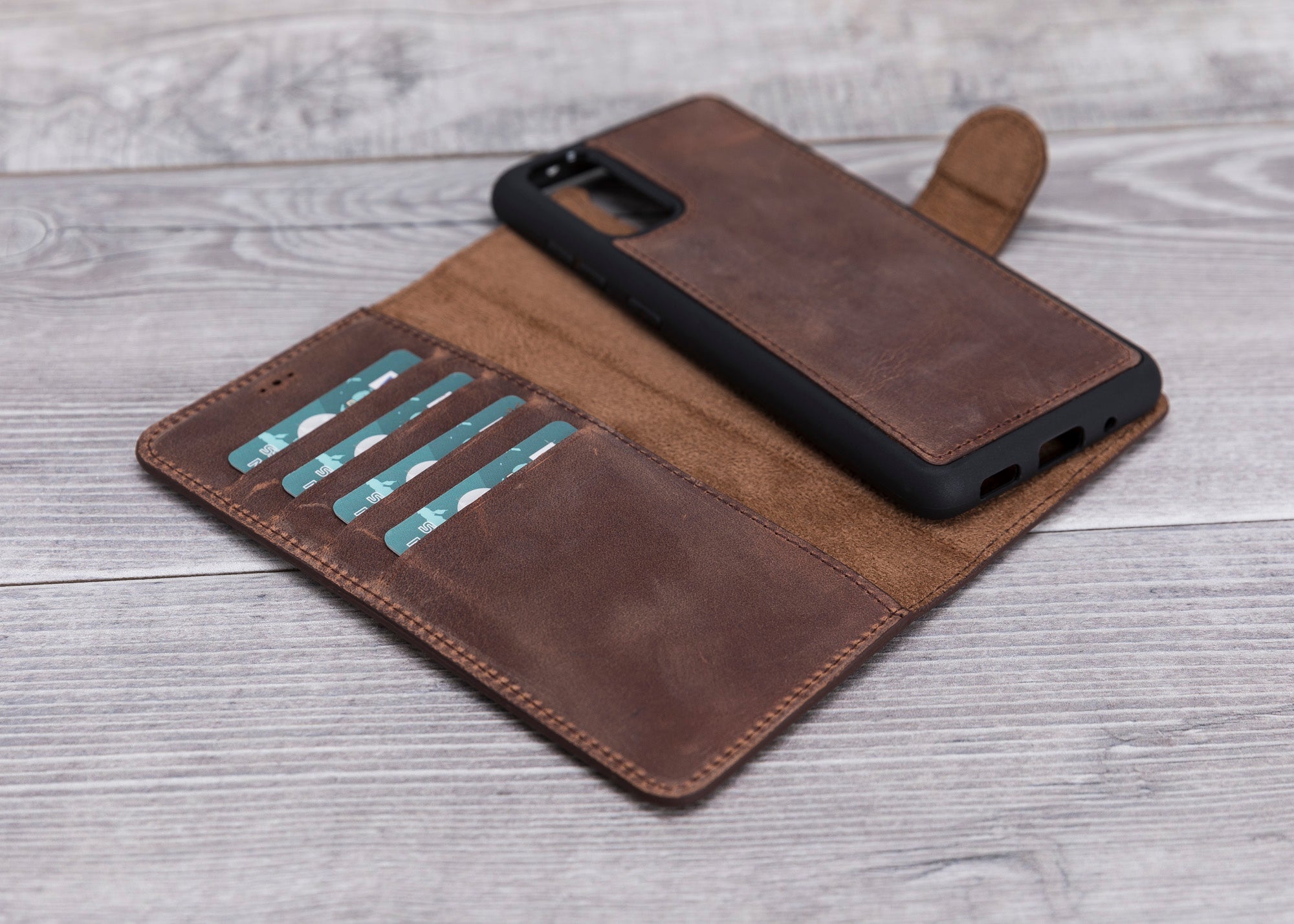 Antic Brown Magnetic Leather Wallet Case for Galaxy S20 / S20 Plus/ S20 Ultra