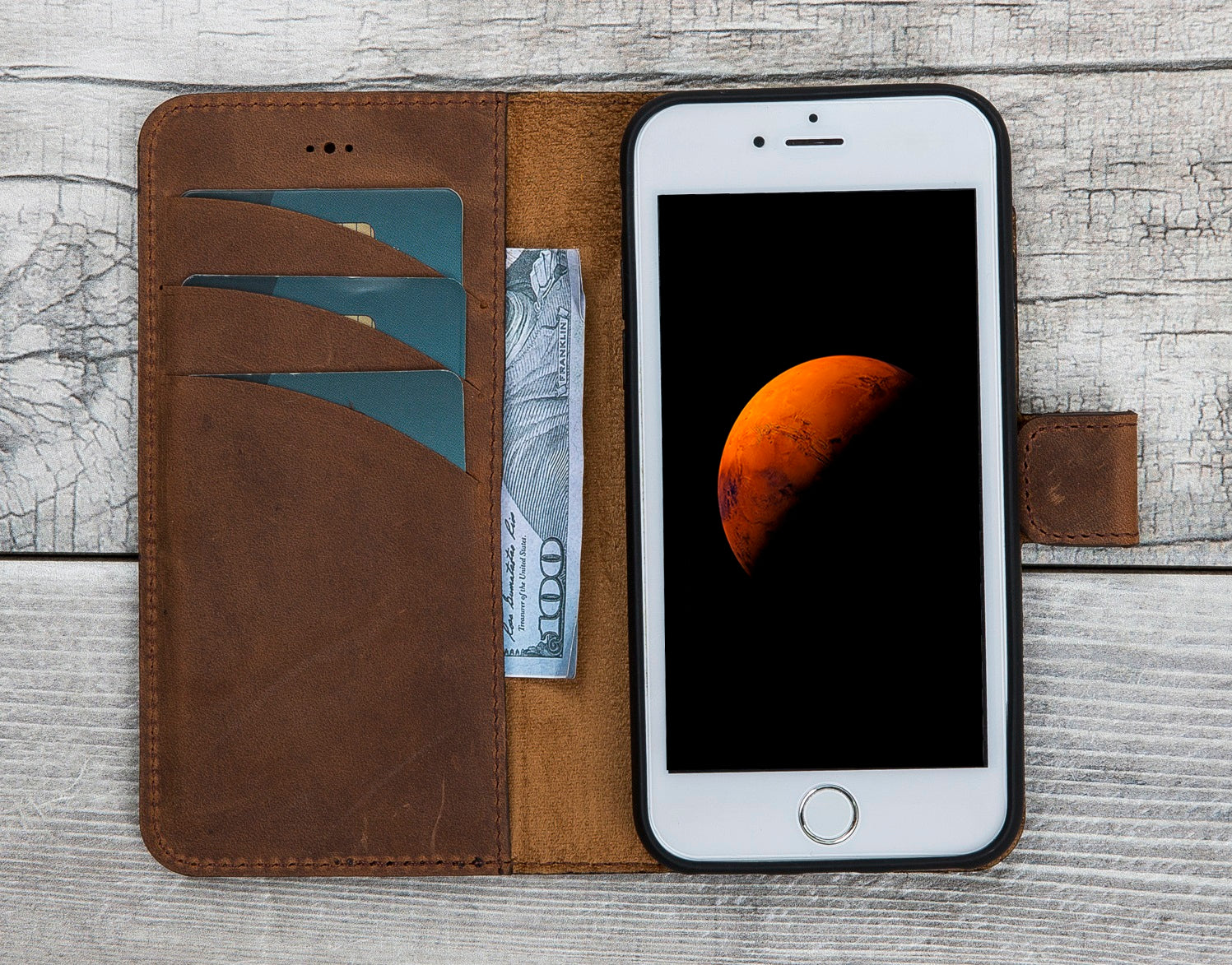 Antic Brown Leather Magnetic Case for iPhone SE-2/ 7 / 7 +/ 8 / 8 +