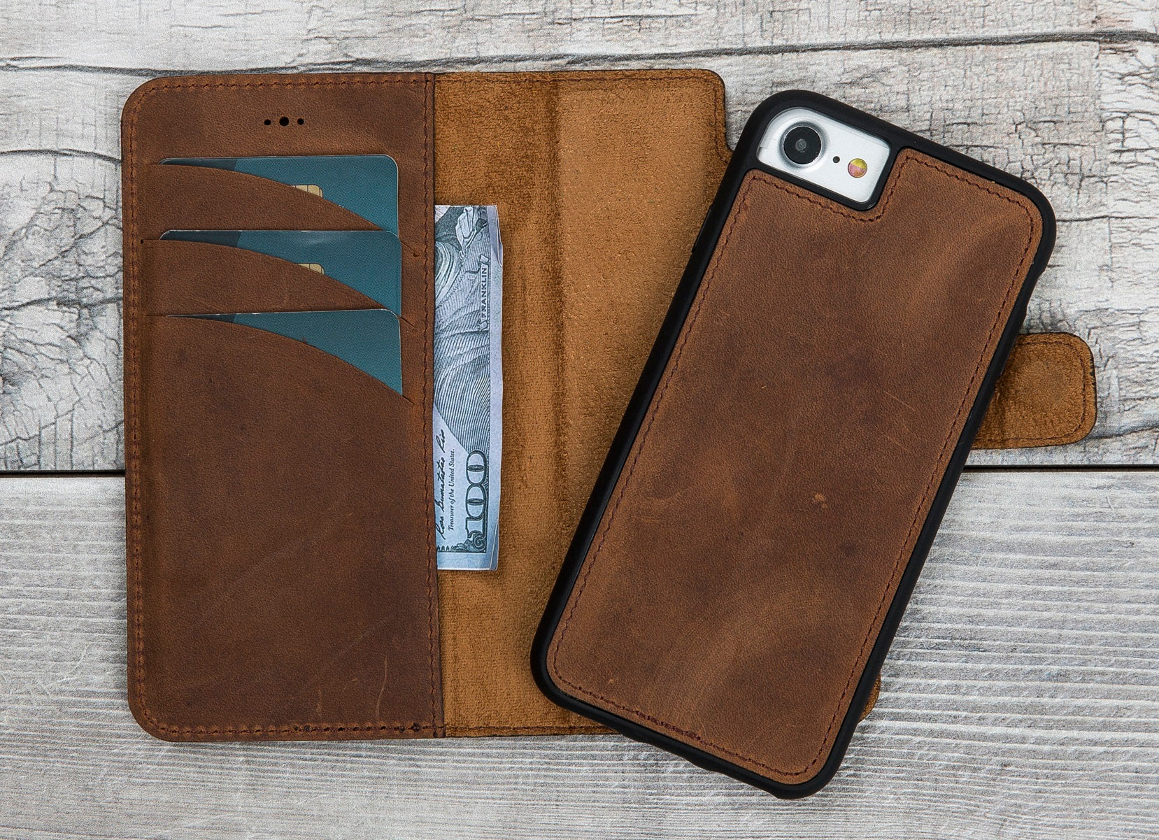 Antic Brown Leather Magnetic Case for iPhone SE-2/ 7 / 7 +/ 8 / 8 +